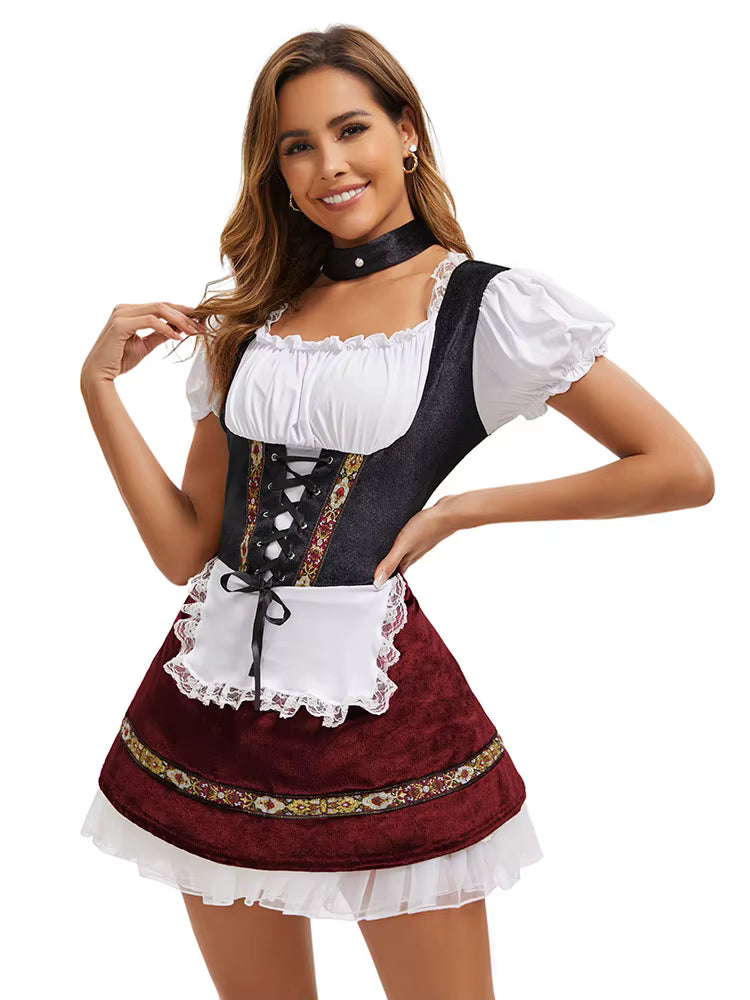 Dirndl Damen Oktoberfest Große Größen, Schnürmieder mit Puffärmeln