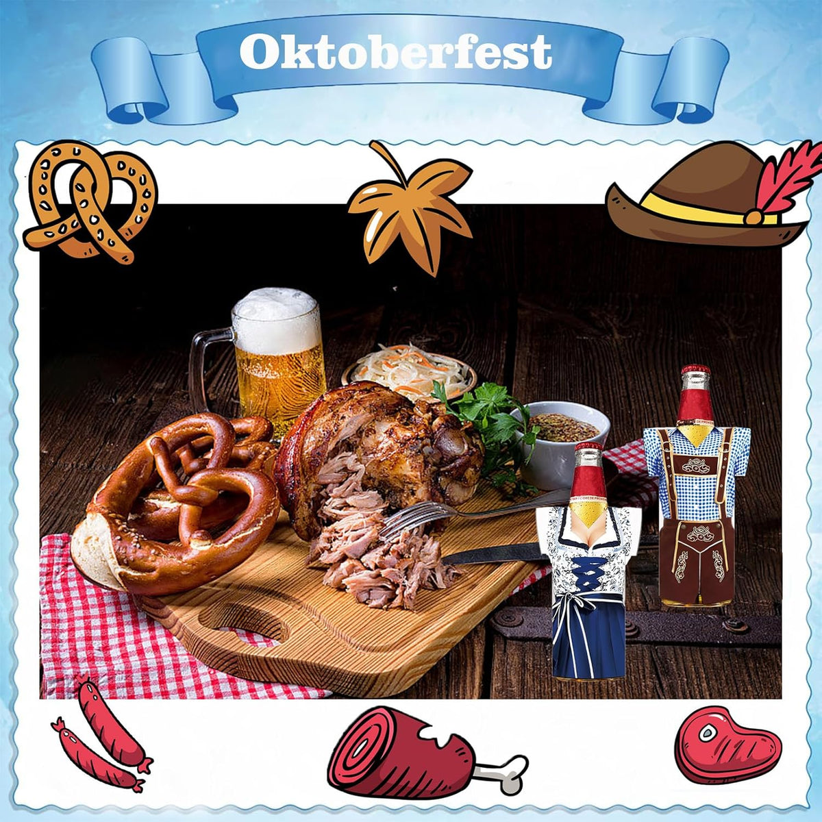 Oktoberfest Flaschenkühler 6er-Set, Dirndl & Lederhosen Design Neopren