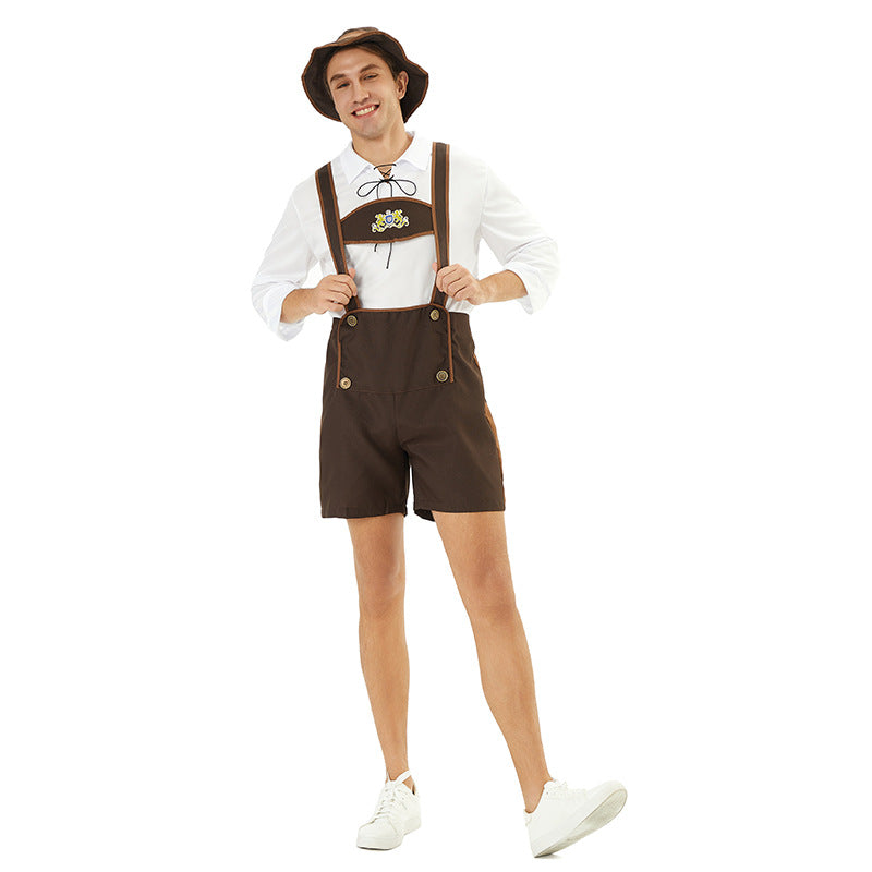 Lederhose Herren Oktoberfest, Trachten Lederhose mit Hosenträgern