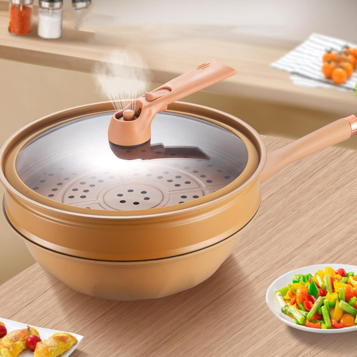 Antihaft-Wok mit Deckel & Dampfkorb