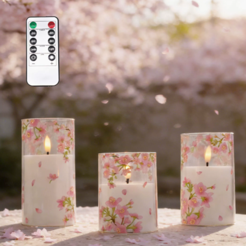 FloralCandle – LED-Kerzen-Set im Floral-Design, mit Fernbedienung