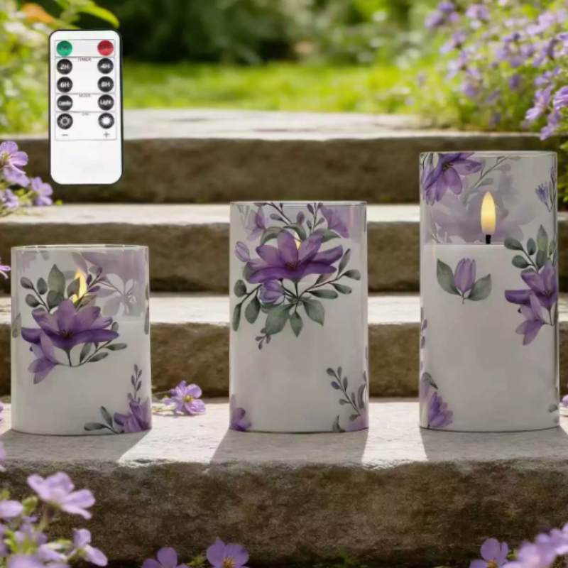 FloralCandle – LED-Kerzen-Set im Floral-Design, mit Fernbedienung
