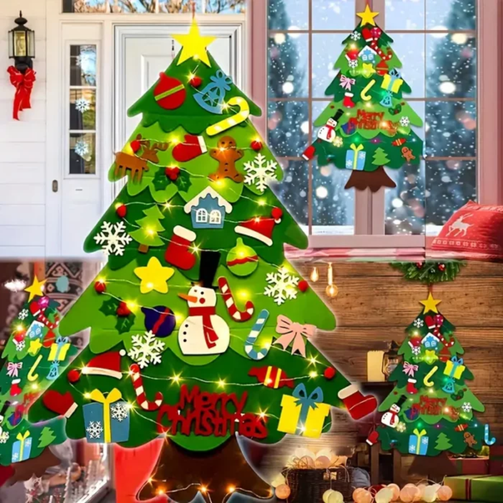 Kletshuts Kersten Filz-Weihnachtsbaum an der Haustür mit Lichterkette