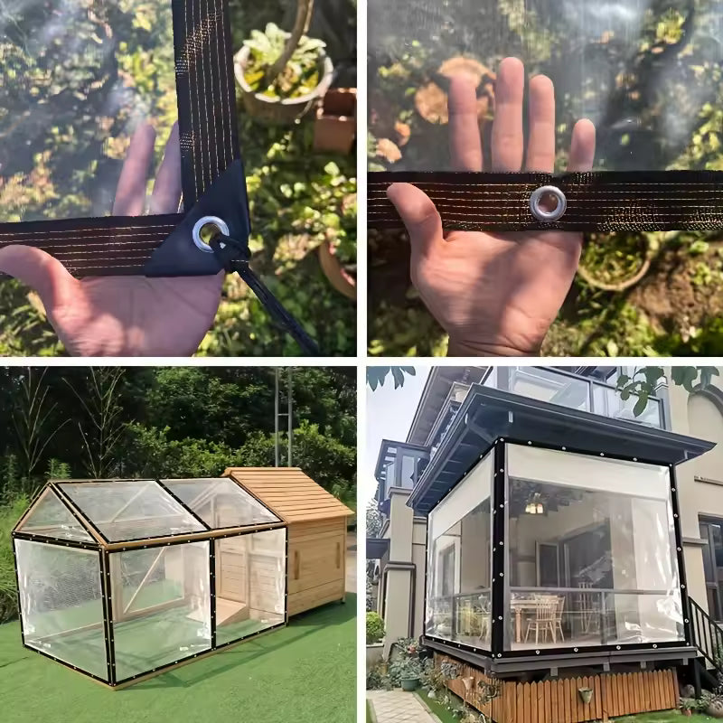 Montage der OutdoorCover Schutzplane an den verstärkten Ösen, Einsatz an Gewächshaus und Terrasse