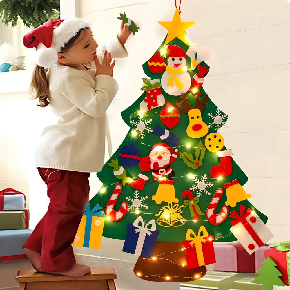 Filz-Weihnachtsbaum für Kinder – Bastel-Deko mit Lichterkette