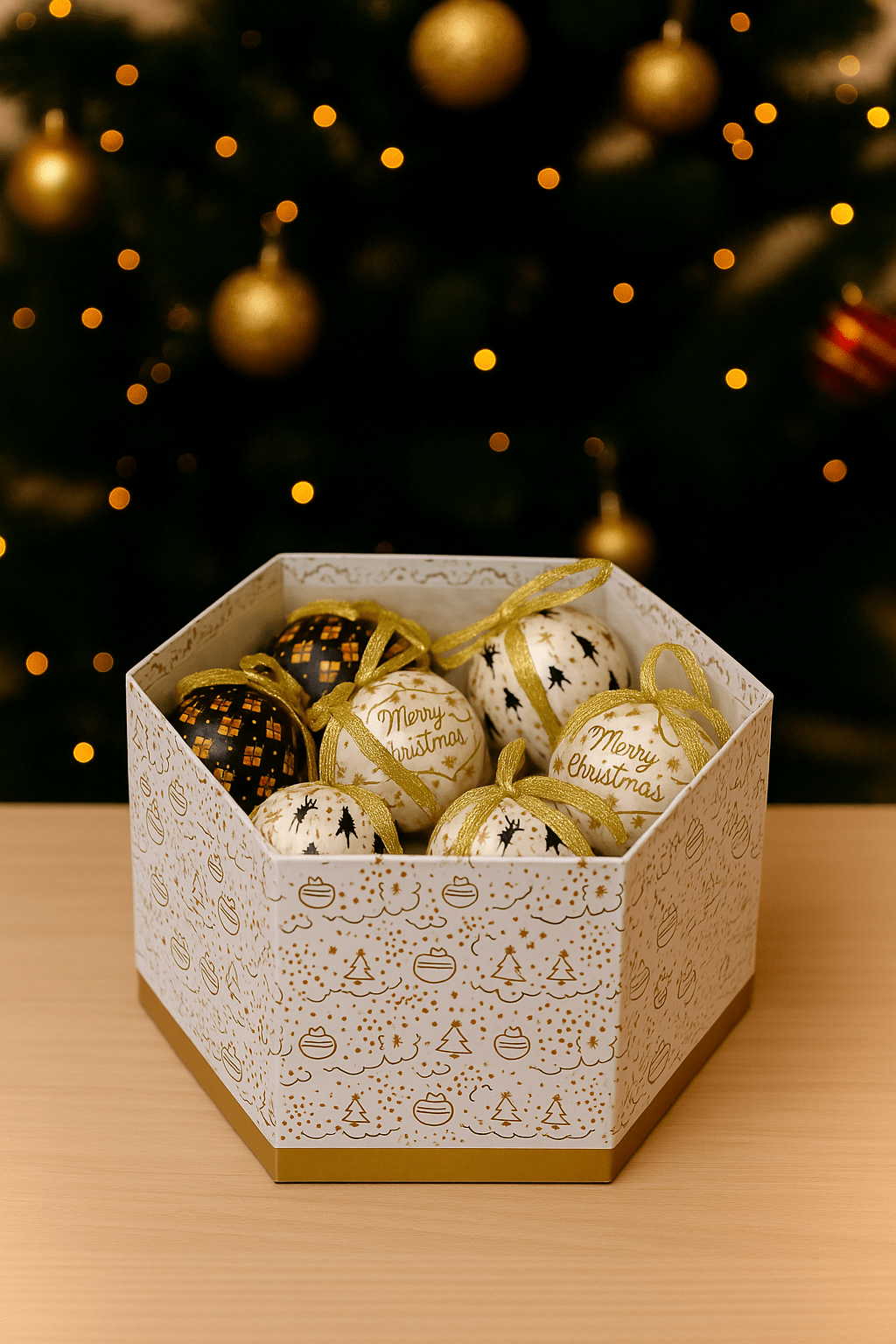 Kugelbox "Modern X-Mas" 15-teilig – Schwarz/Weiß/Gold