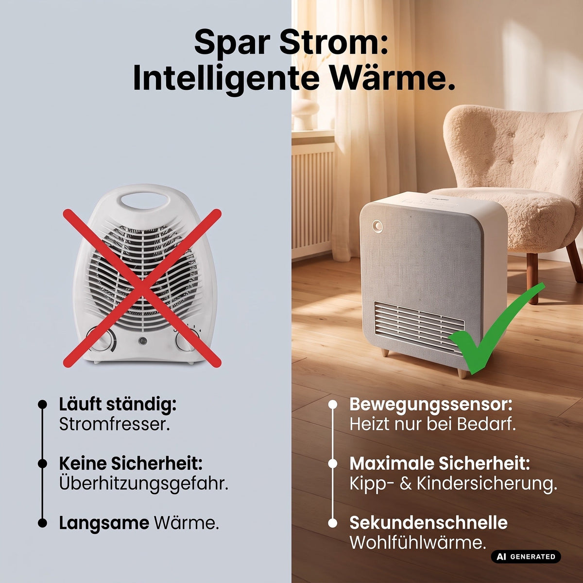 Apus Keramik-Heizlüfter mit Bewegungssensor