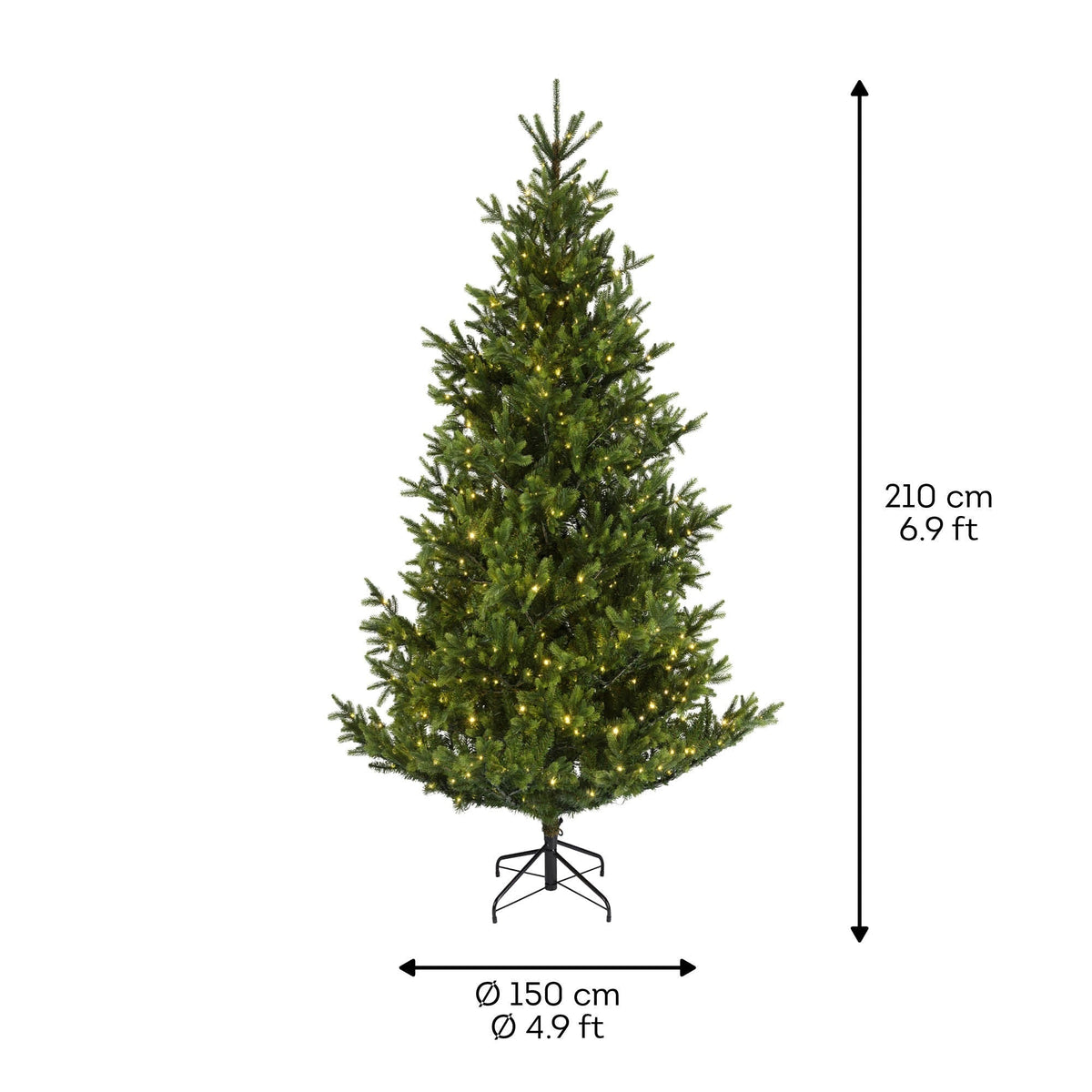 Premium Nordmanntanne mit warmweißer Beleuchtung – 210 cm