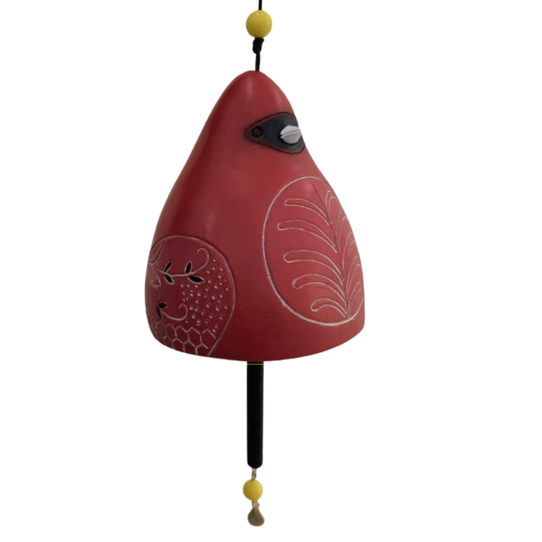 Rotes BirdChime Windspiel im Kardinal-Design, Produktfoto auf weißem Hintergrund