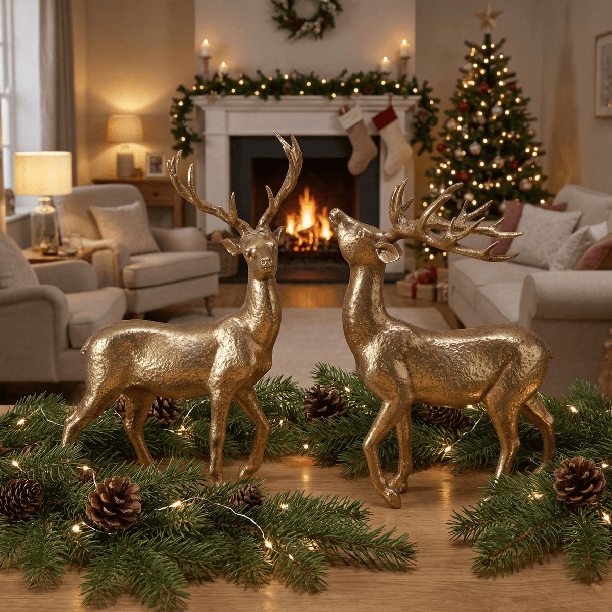 Weihnachtsfigur Hirsch Gold 2er-Set