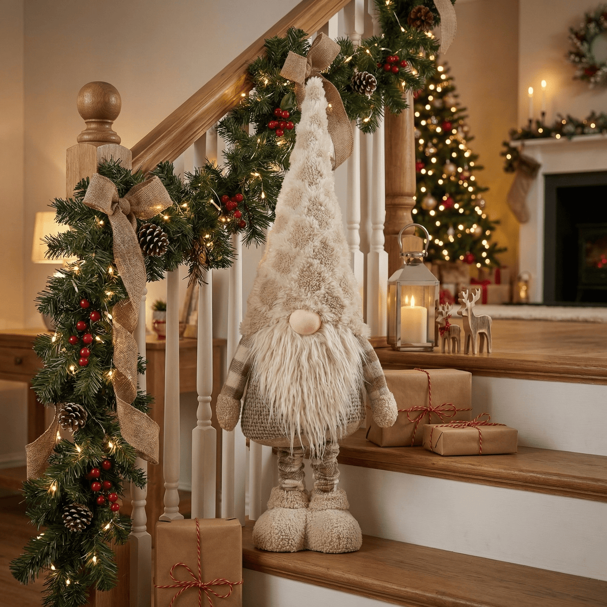 Weihnachtswichtel Beige groß – Höhenverstellbar 86-130 cm