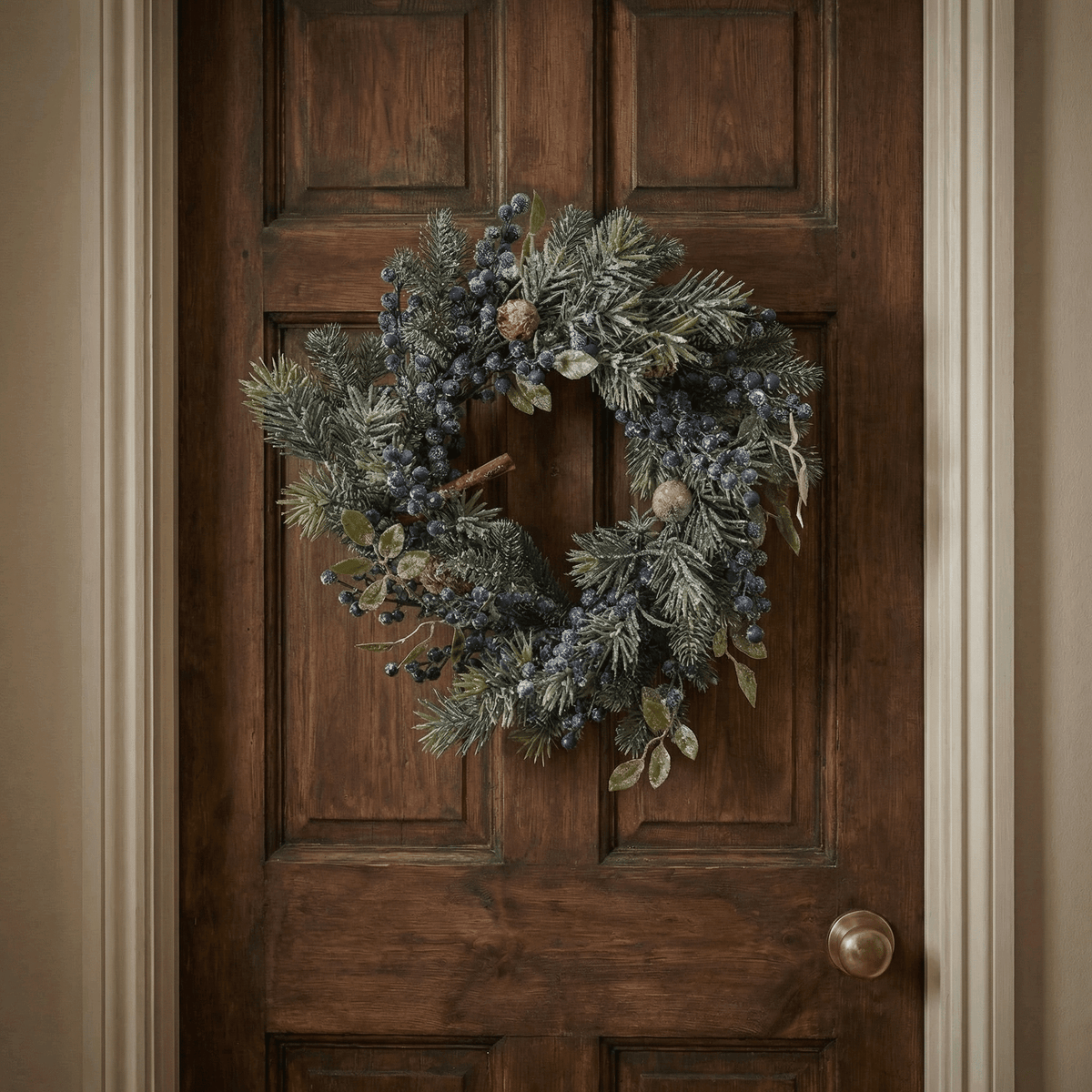 Winterlicher Kranz mit blauen Beeren klein – 40 cm