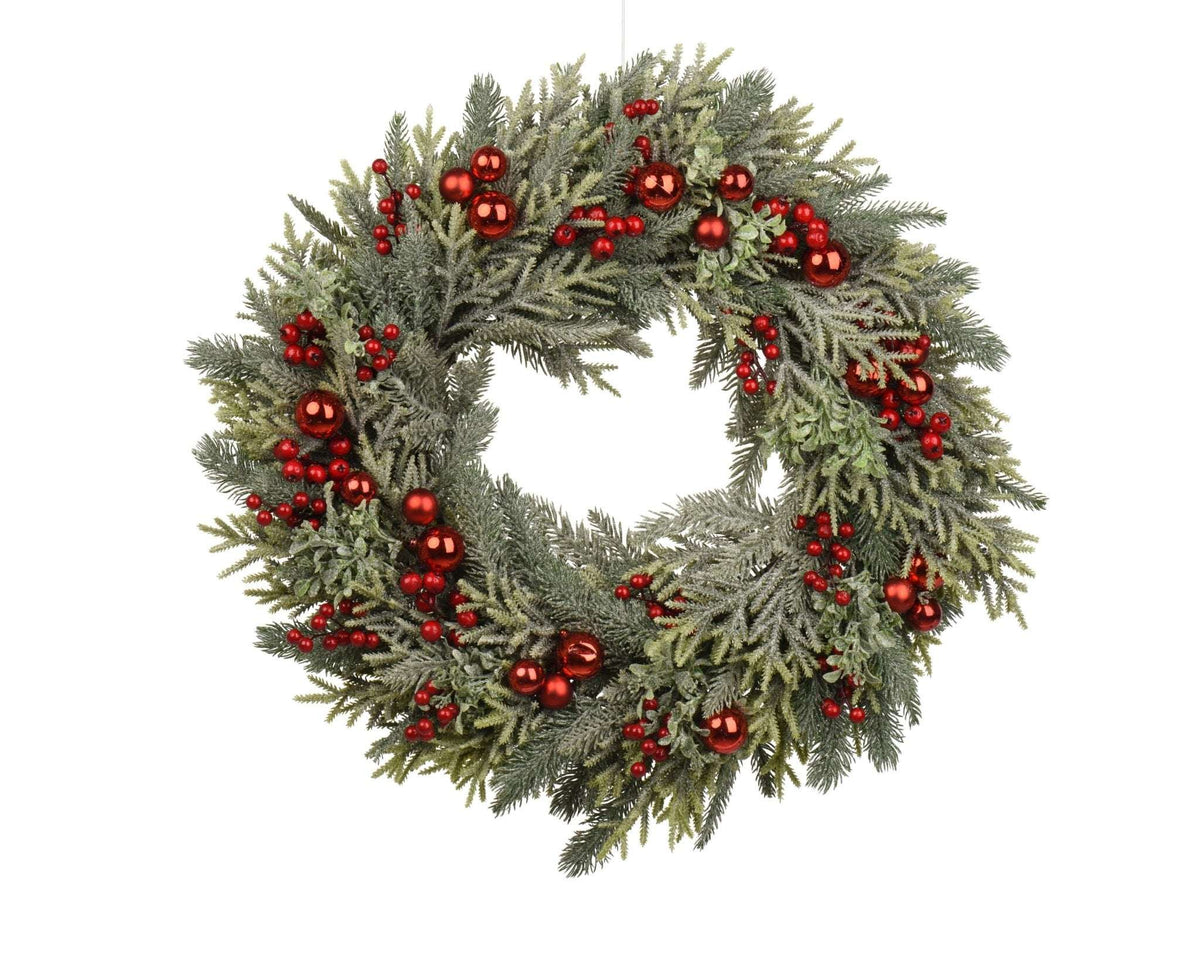 Winterlicher Kranz mit roten Beeren groß – Indoor 60 cm