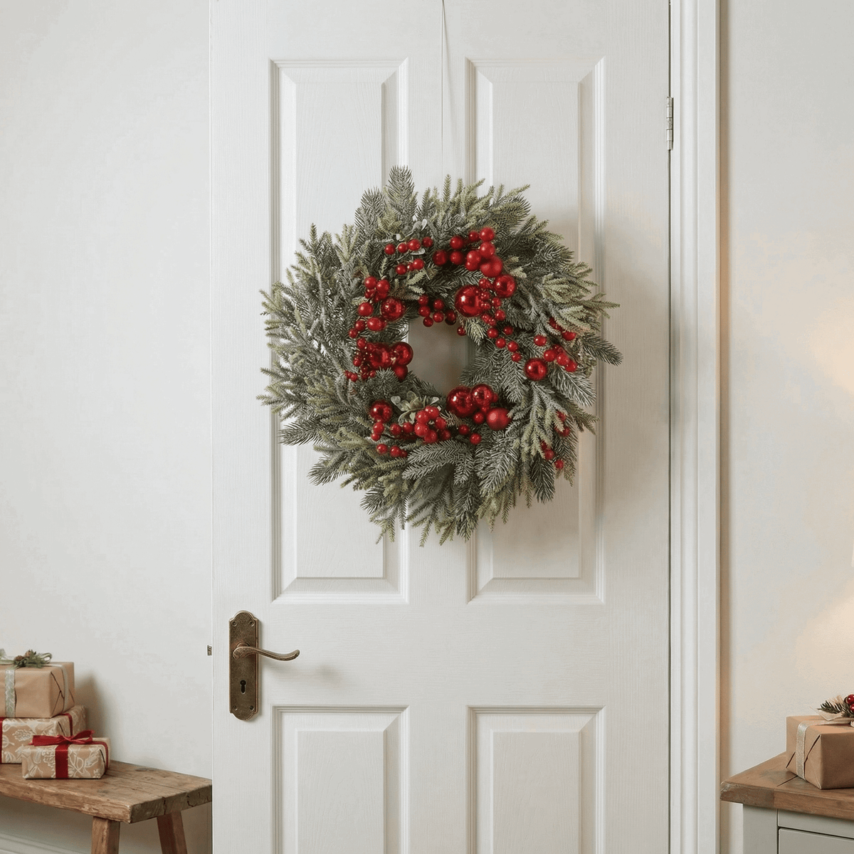 Winterlicher Kranz mit roten Beeren klein – Indoor 40 cm
