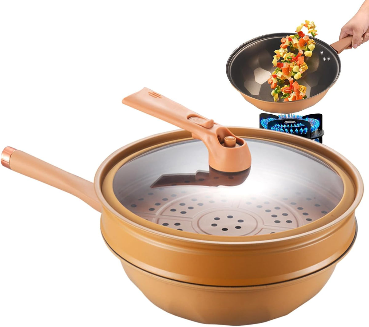 Antihaft-Wok mit Deckel & Dampfkorb