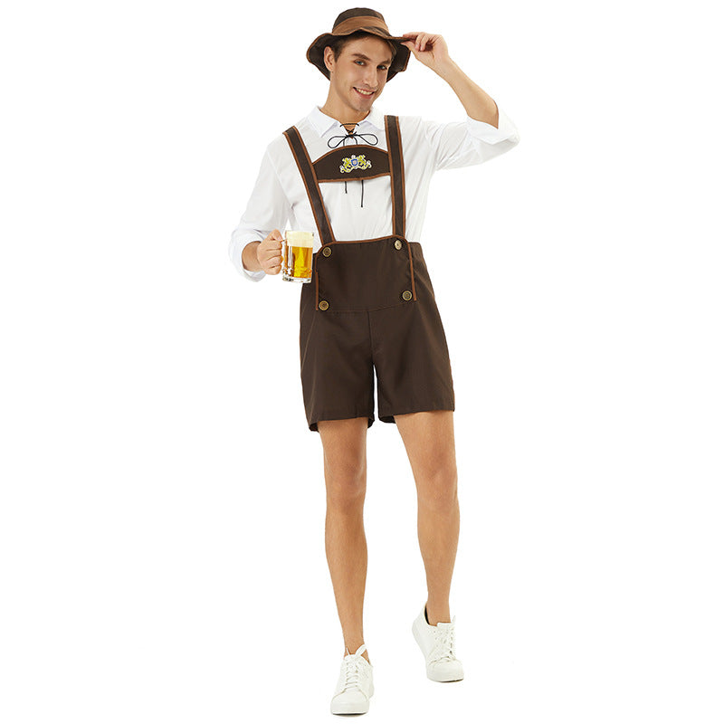 Lederhose Herren Oktoberfest, Trachten Lederhose mit Hosenträgern