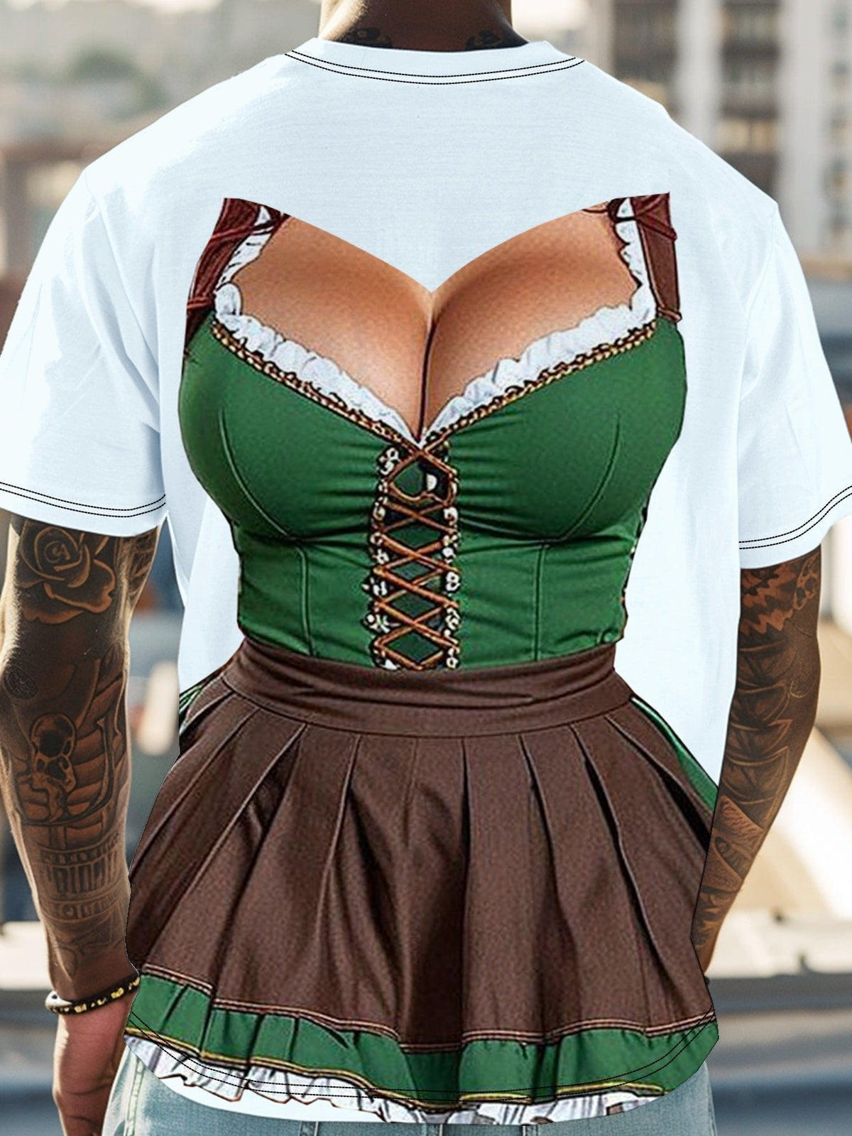 Oktoberfest T-Shirt Herren, Dirndl-Print Grafik Wiesn Shirt