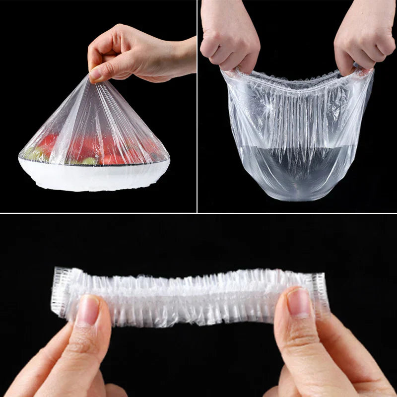 Anwendung der PlasticWrap Frischhaltehaube: über Schüssel ziehen, Rand spannen, elastisches Band im Detail