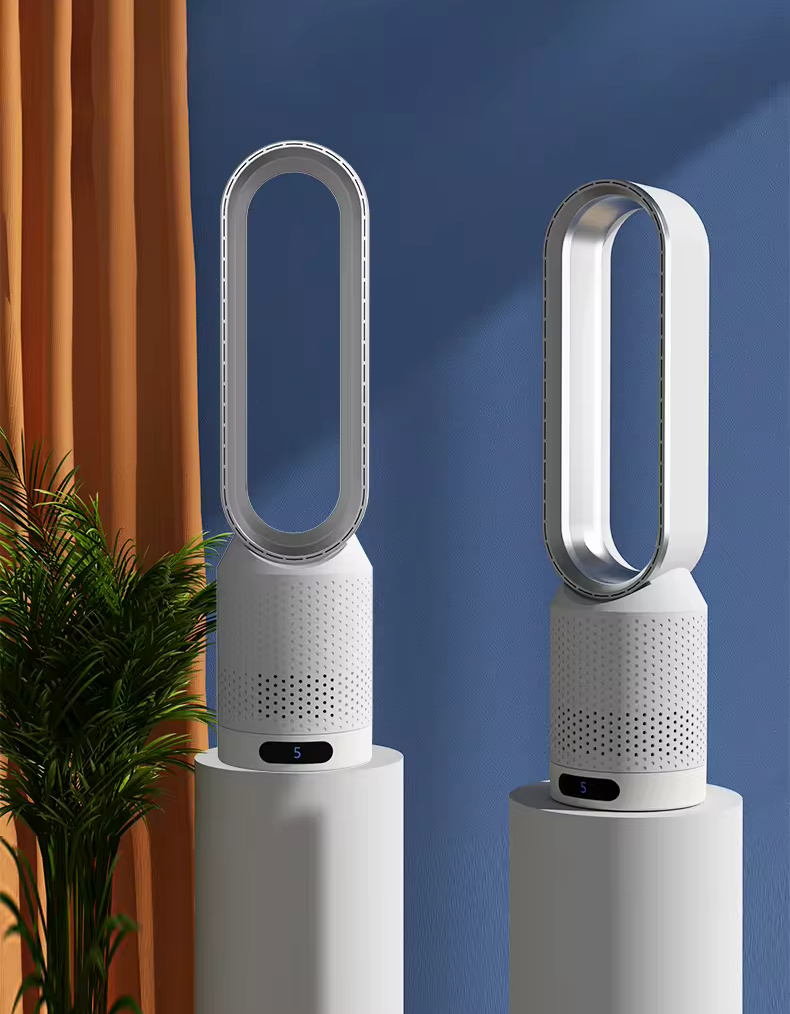 AirVibe Turmventilator silber und weiß im Vergleich
