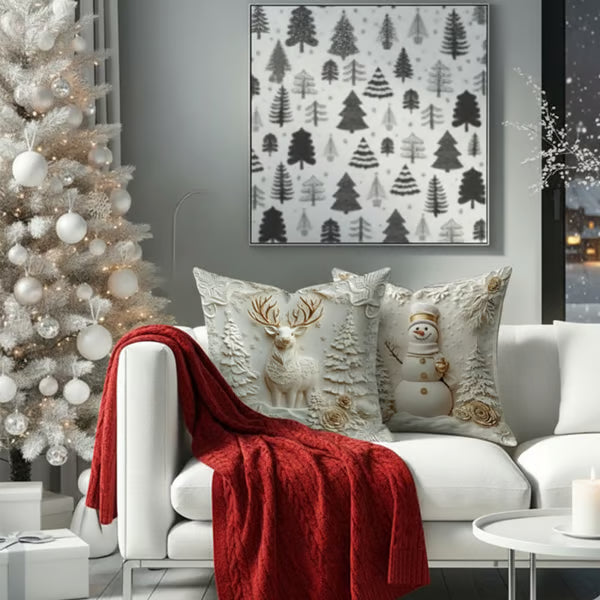 ChristmasCovers Weihnachts-Kissenbezüge in Weiß, 4er-Set