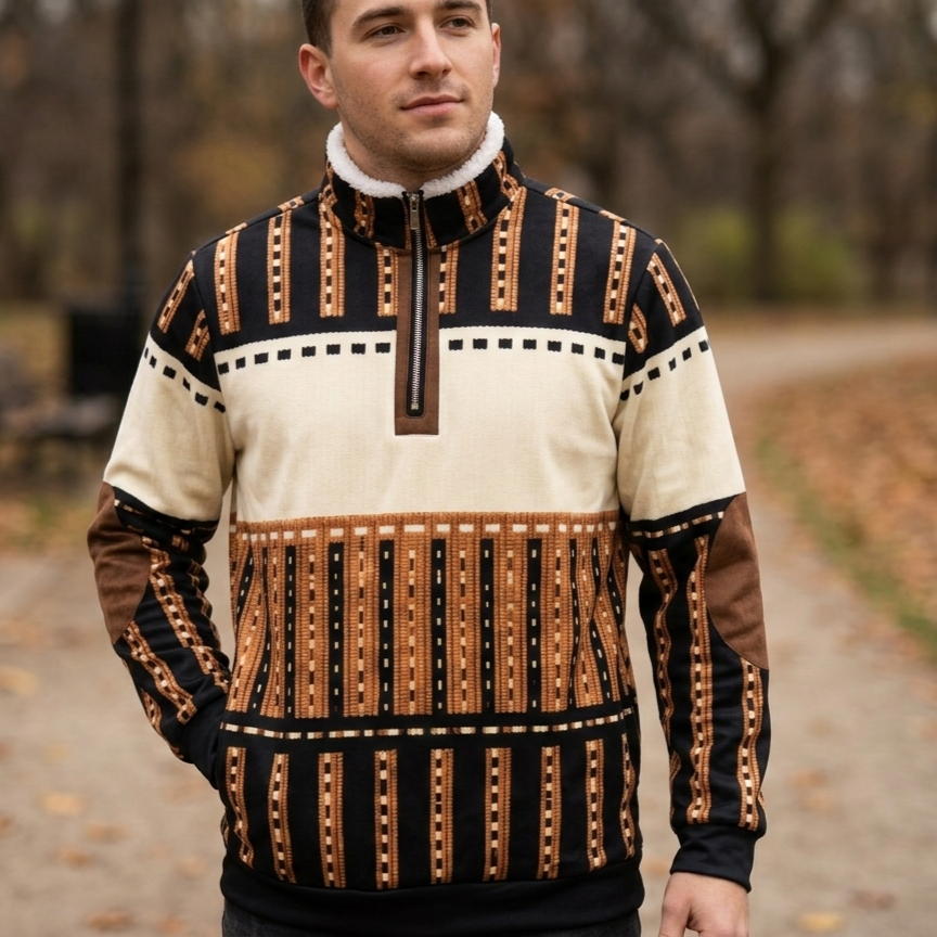 RetroSweatshirt Herren Sweatshirt Mit Halbzipper Stehkragen