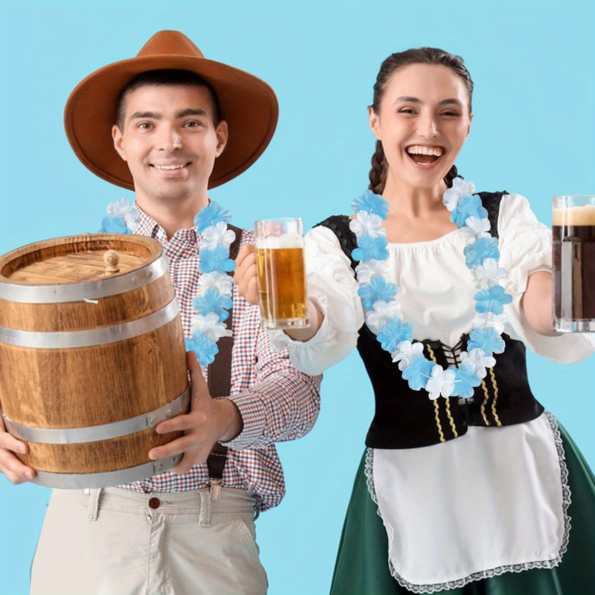 Oktoberfest Deko-Ketten Blumengirlande, Blau-Weiß 24 Stück