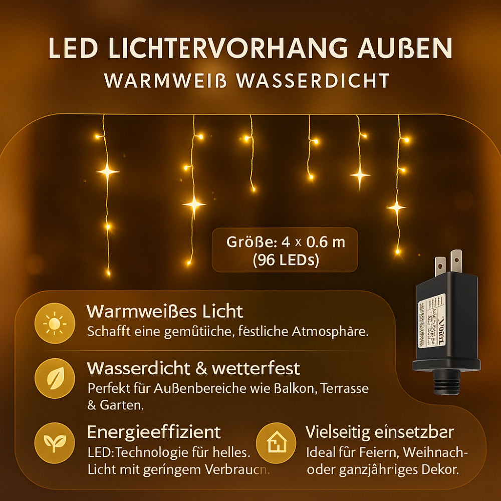 LED Lichtervorhang Außen – Wasserdicht, Warmweiß