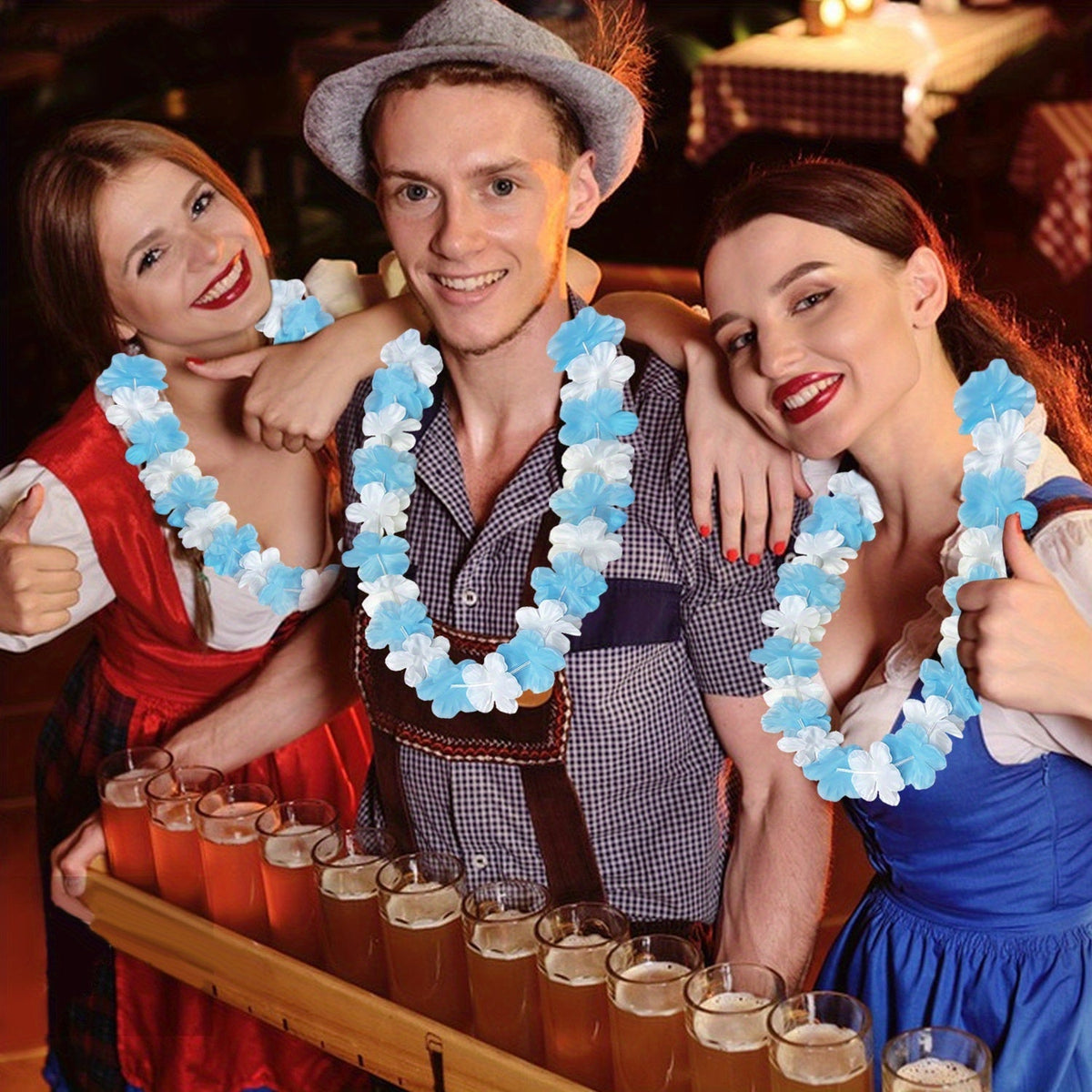 Oktoberfest Deko-Ketten Blumengirlande, Blau-Weiß 24 Stück