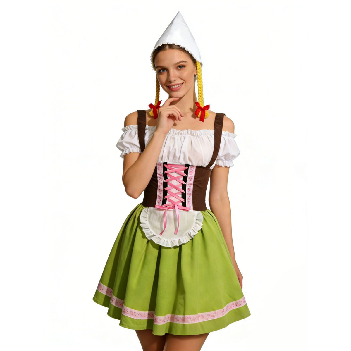 Dirndl Damen Oktoberfest Set, Dirndlkleid mit Schürze und Zipfelmütze