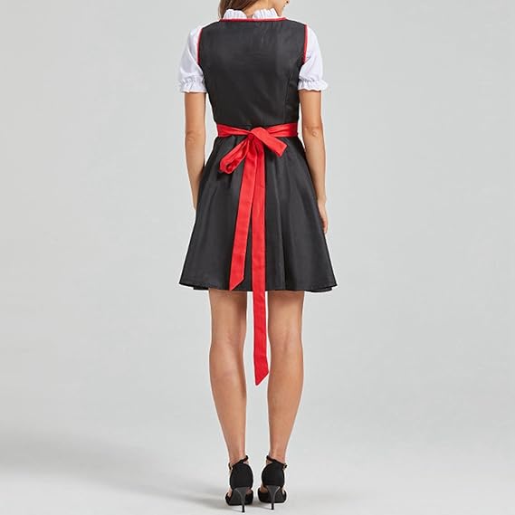 Dirndl Damen Oktoberfest Rot, Dirndlkleid Traditionell mit Schürze