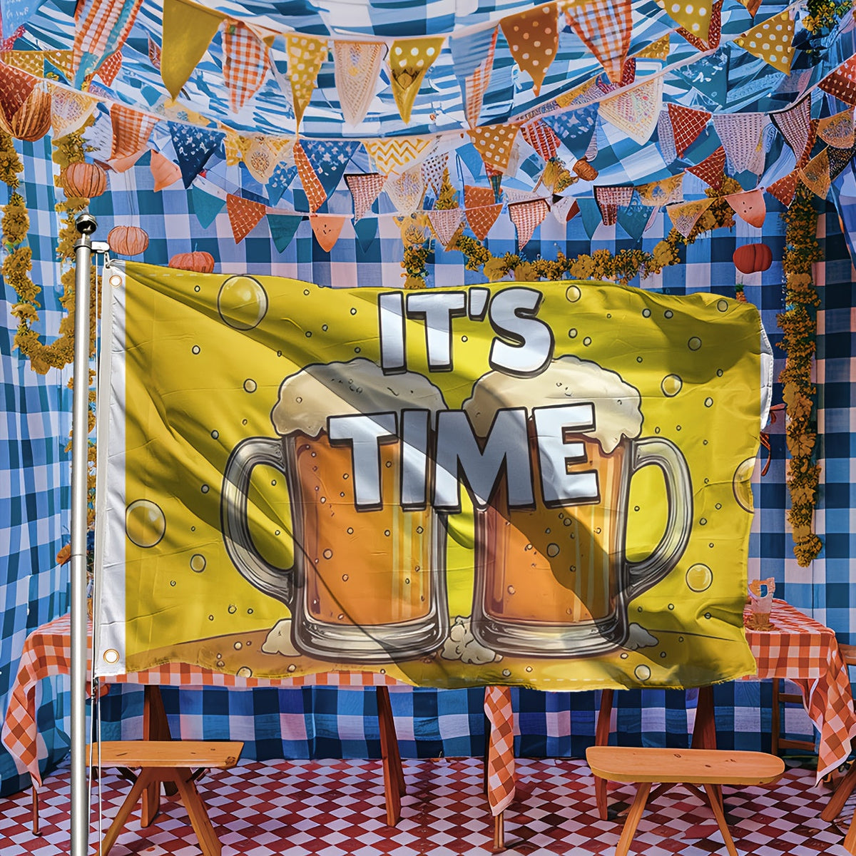 Oktoberfest Deko-Flagge Groß, Bierkrug-Motiv Wetterfest
