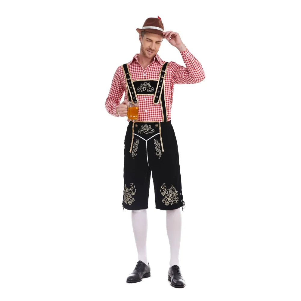 Oktoberfest Kostüm Herren Komplett, Lederhose mit Hosenträger und Hut