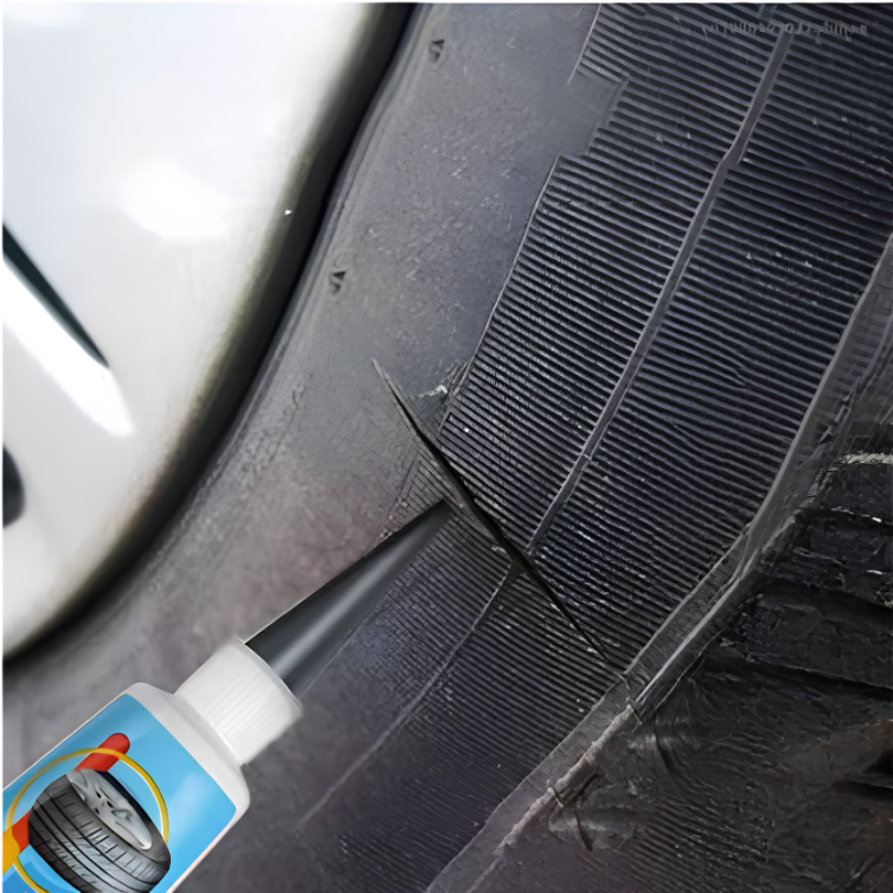 TireFix Gel wird auf Reifenoberflaeche aufgetragen