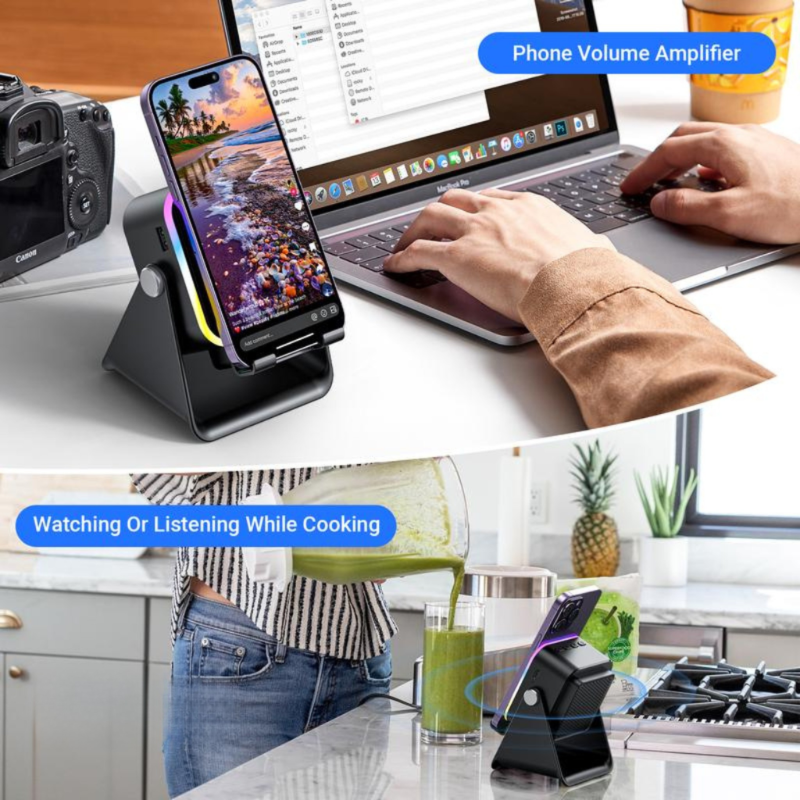 SoundCharge – Kabelloses Ladegerät mit Lautsprecher und Handyständer