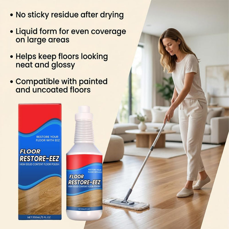 FloorPolish Anwendung mit Wischmopp und Produktvorteile im Überblick