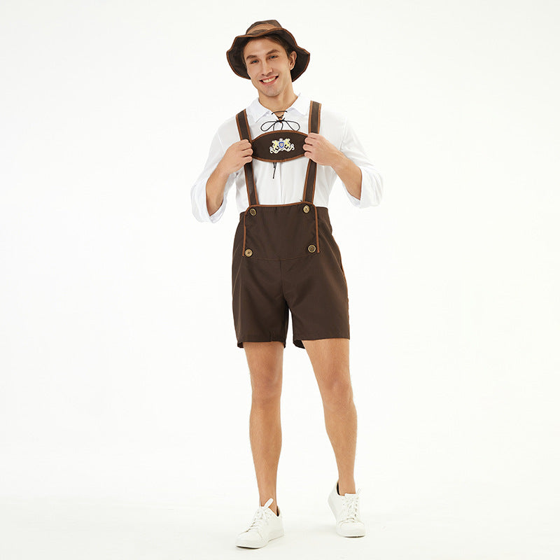 Lederhose Herren Oktoberfest, Trachten Lederhose mit Hosenträgern