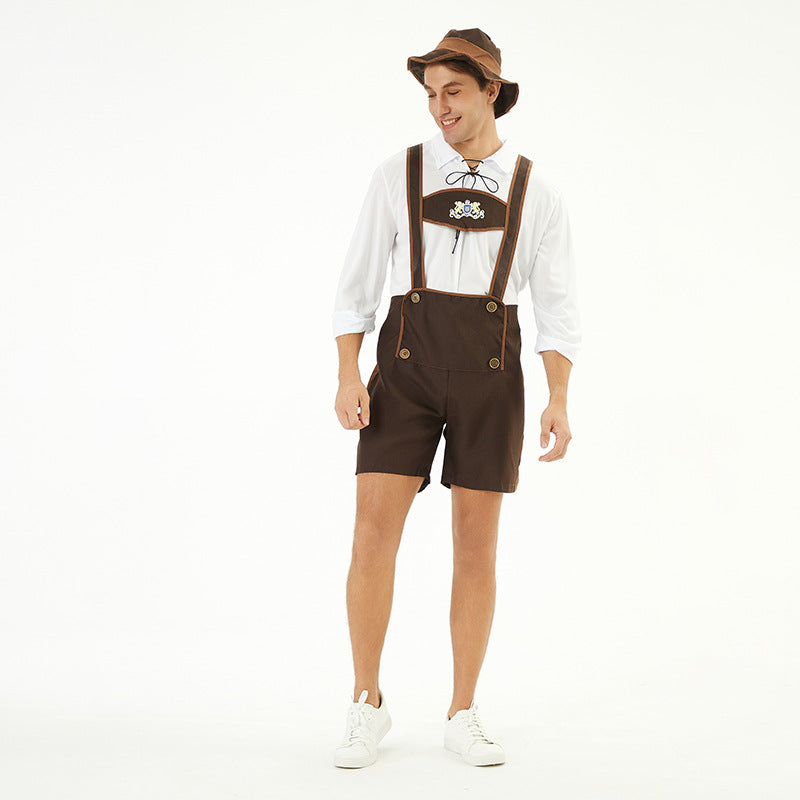 Lederhose Herren Oktoberfest, Trachten Lederhose mit Hosenträgern