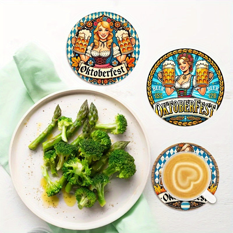 Oktoberfest Tischdeko Holzuntersetzer-Set, Dirndl-Motiv 2x8 Stück