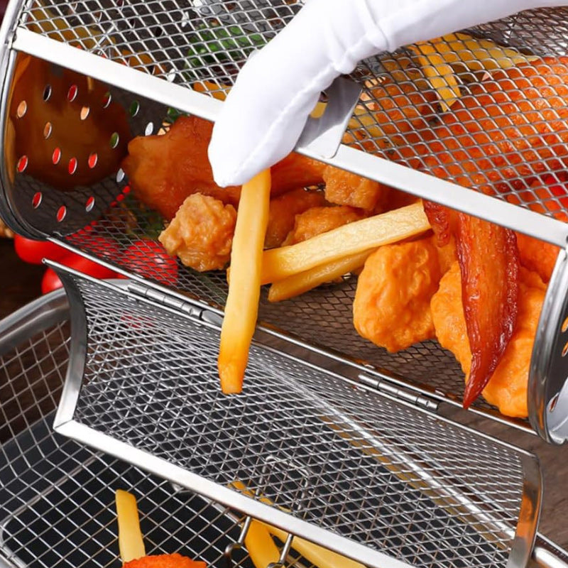 RotatingGrill – Drehbarer Brat- und Grillkäfig aus Edelstahl
