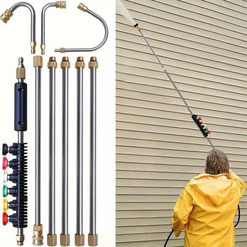 MultiSpray-Set mit Anwendungsbeispielen an Fassade, Auto und Zaun
