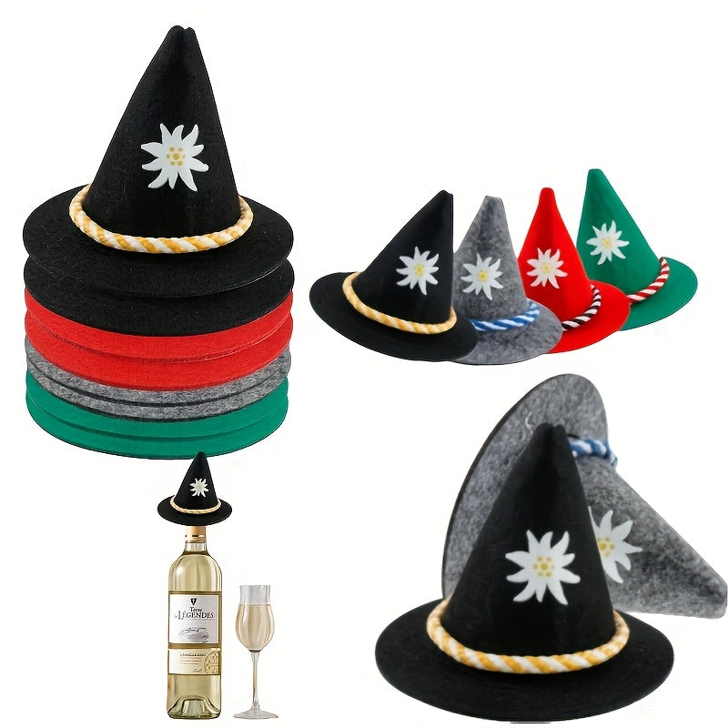 Oktoberfest Flaschendeko Mini-Filzhüte, Edelweiß-Motiv 2x8 Stück
