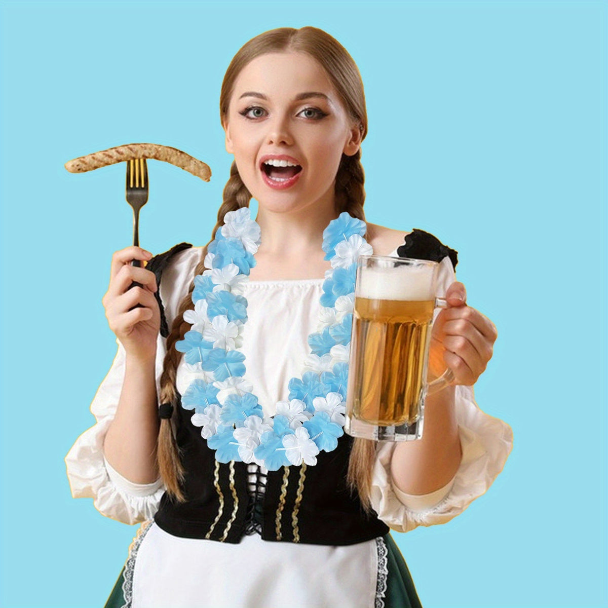 Oktoberfest Deko-Ketten Blumengirlande, Blau-Weiß 24 Stück