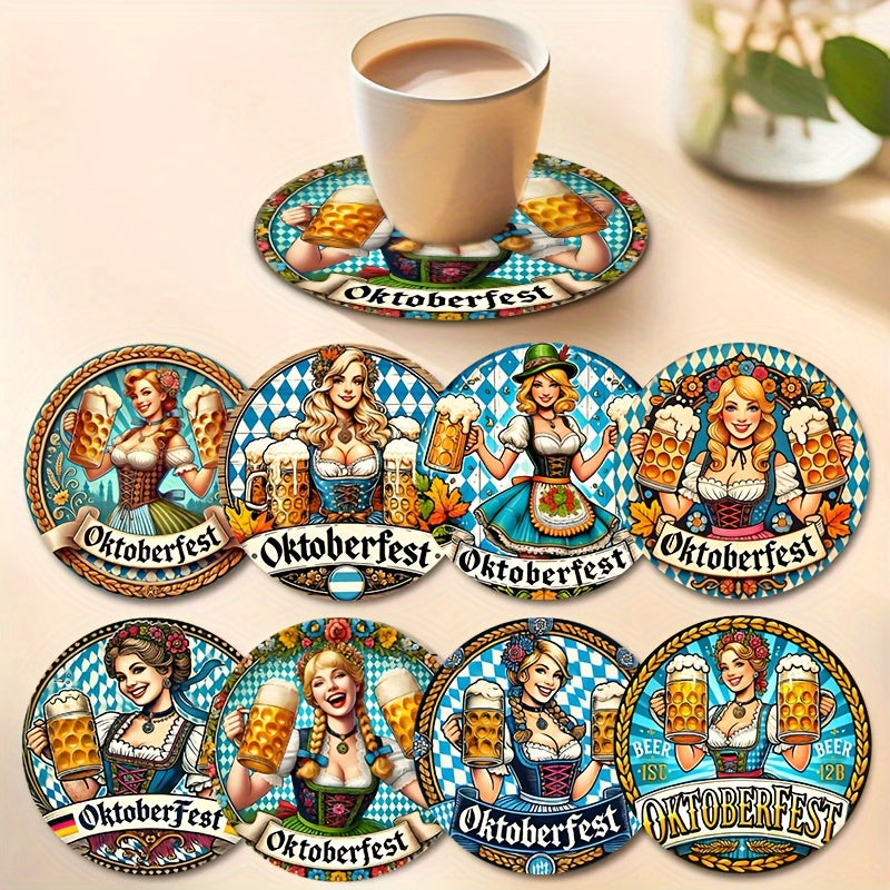 Oktoberfest Tischdeko Holzuntersetzer-Set, Dirndl-Motiv 2x8 Stück