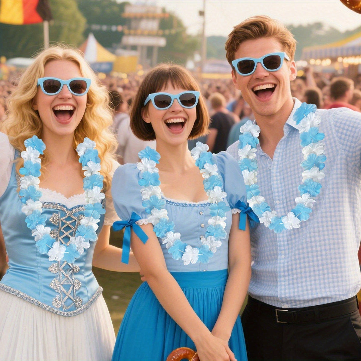 Oktoberfest Deko-Ketten Blumengirlande, Blau-Weiß 24 Stück