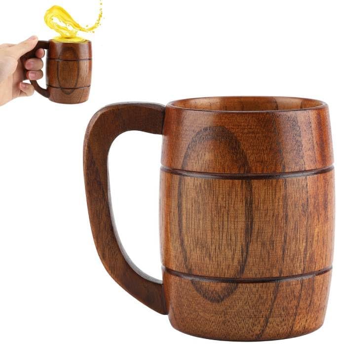 Bierkrug Holz Oktoberfest, Naturholz Maßkrug 350ml