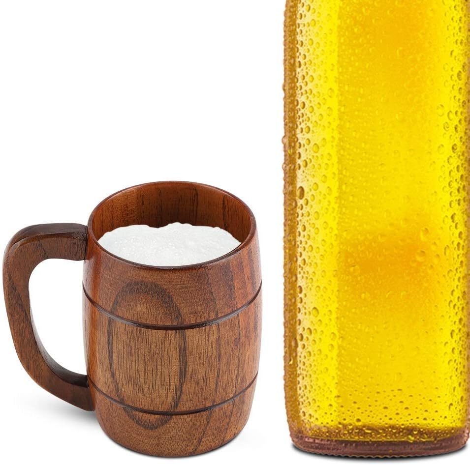 Bierkrug Holz Oktoberfest, Naturholz Maßkrug 350ml