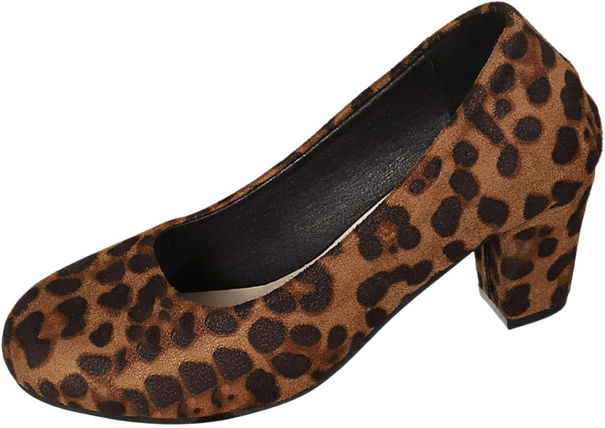 Trachtenschuhe Damen Oktoberfest, Samt Pumps Leopardenmuster