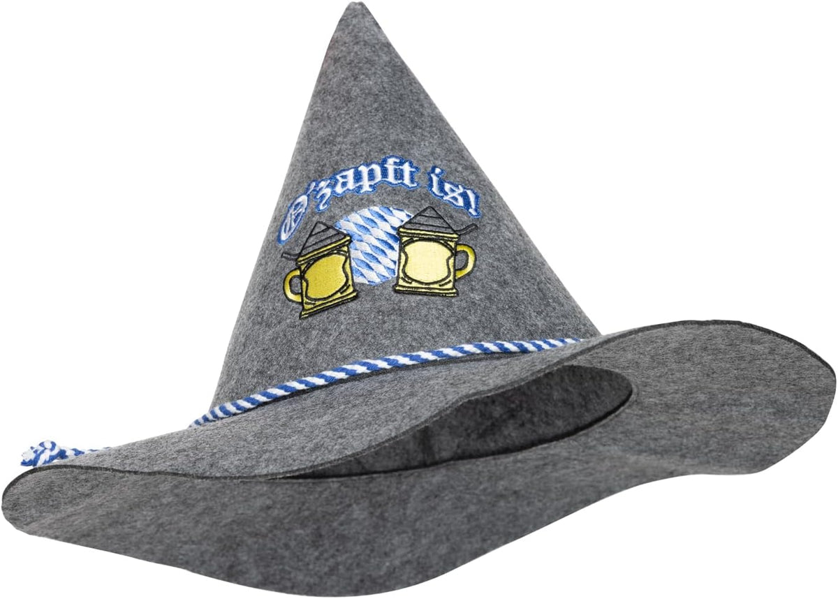 Trachtenhut Oktoberfest Hansl, O'zapft is Stickerei Grau