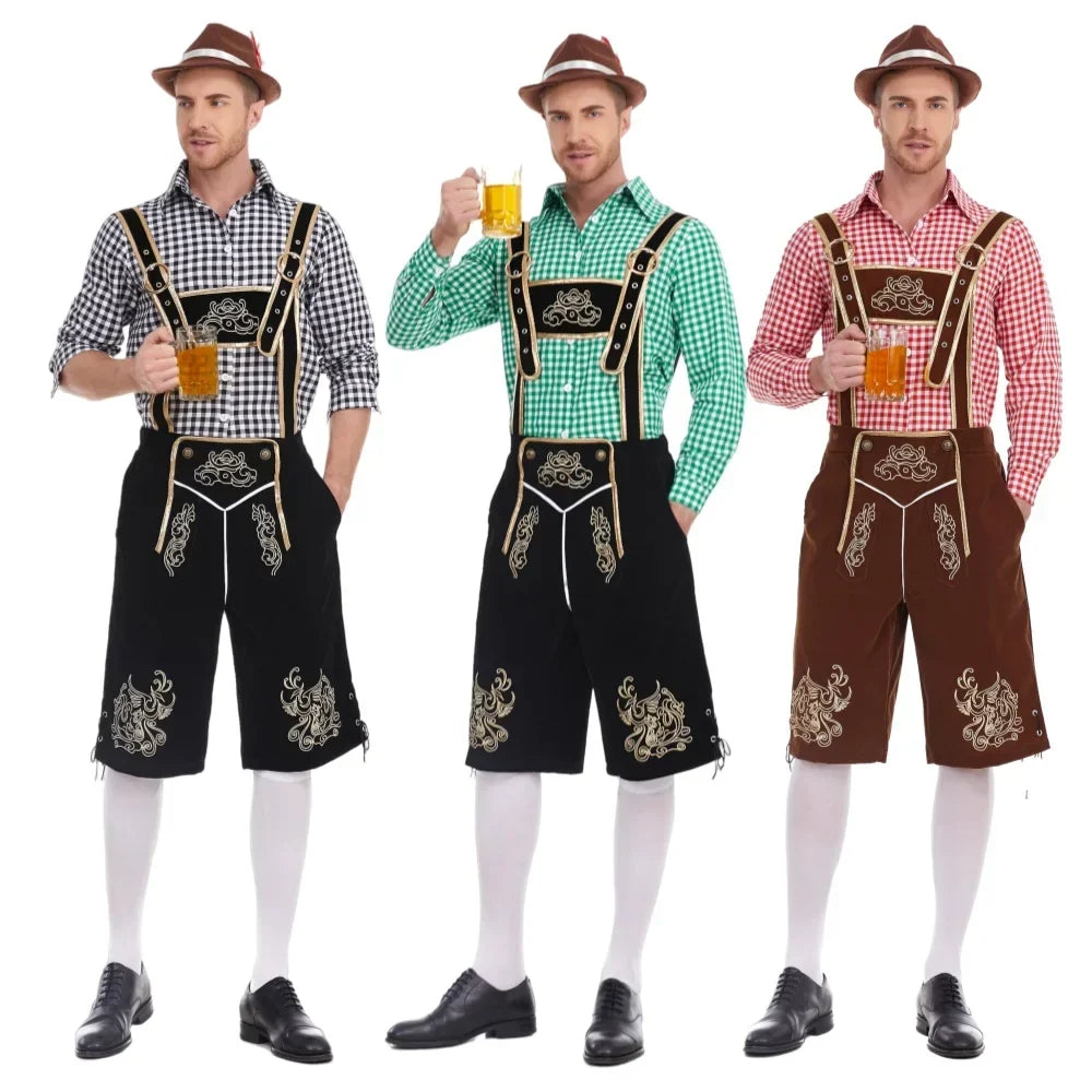 Oktoberfest Kostüm Herren Komplett, Lederhose mit Hosenträger und Hut