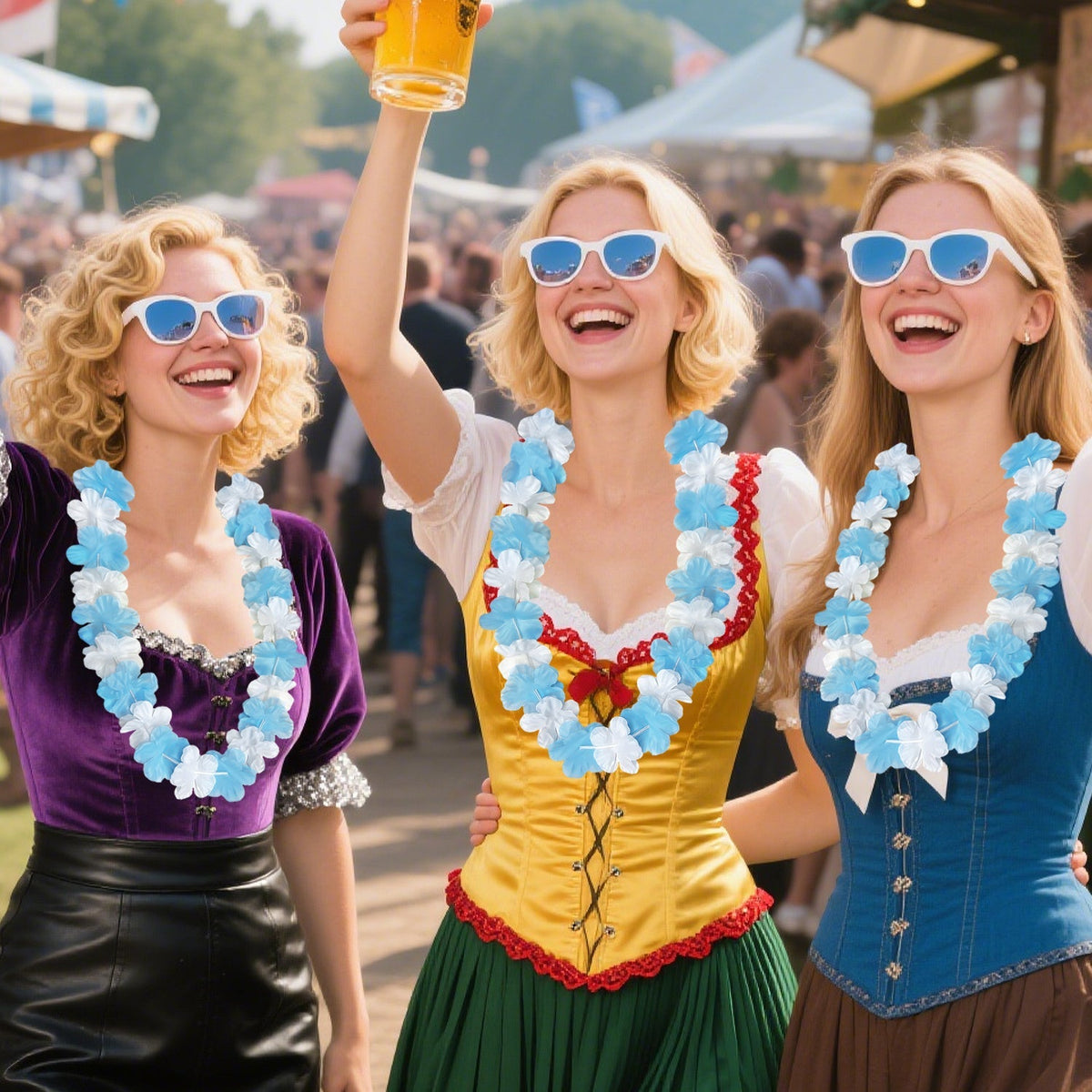Oktoberfest Deko-Ketten Blumengirlande, Blau-Weiß 24 Stück